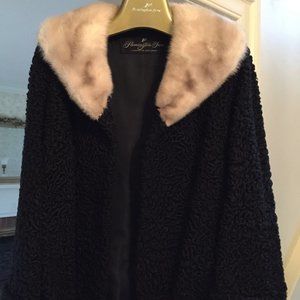 Black Dyed Persian Lambs Wool jacket with Cerulean mink collar